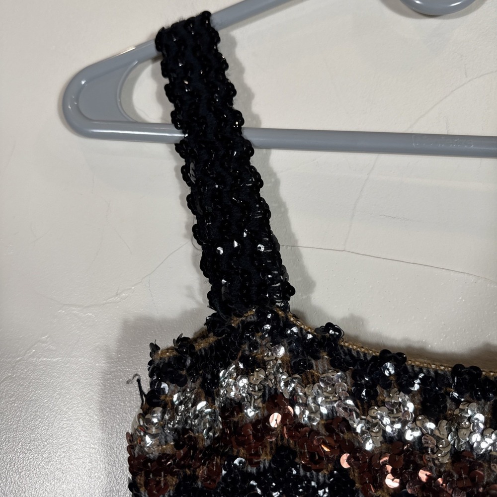Vintage Y2K Black Brown Crochet Full Sequin Dress Whimsigoth Paper Tag 9/10 - Picture 7 of 14